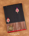 Jet Black Pure Chanderi Silk Cotton Handloom Saree
