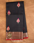 Jet Black Pure Chanderi Silk Cotton Handloom Saree