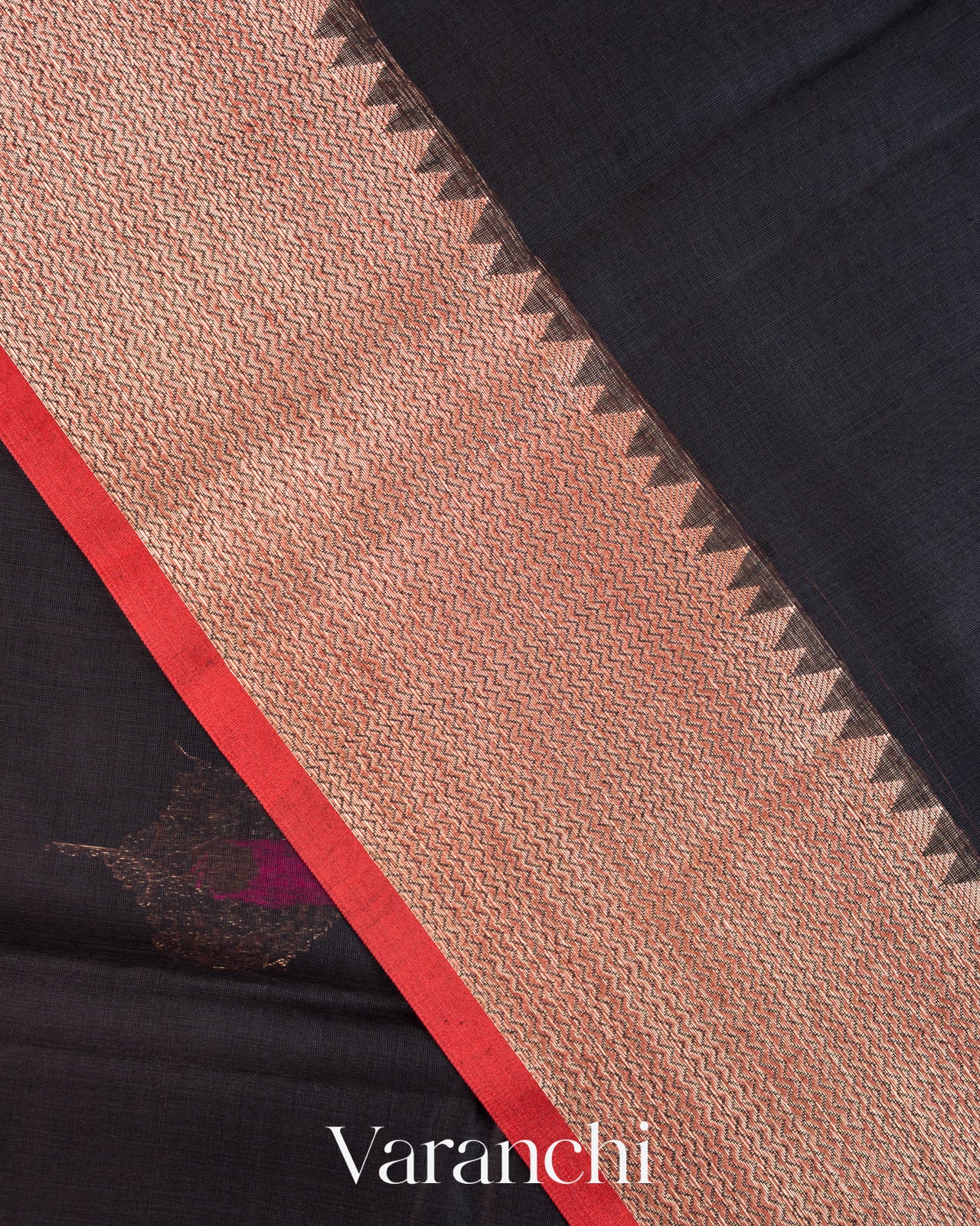 Jet Black Pure Chanderi Silk Cotton Handloom Saree