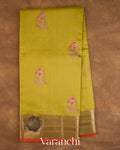Olive Green Pure Chanderi Silk Cotton Handloom Saree