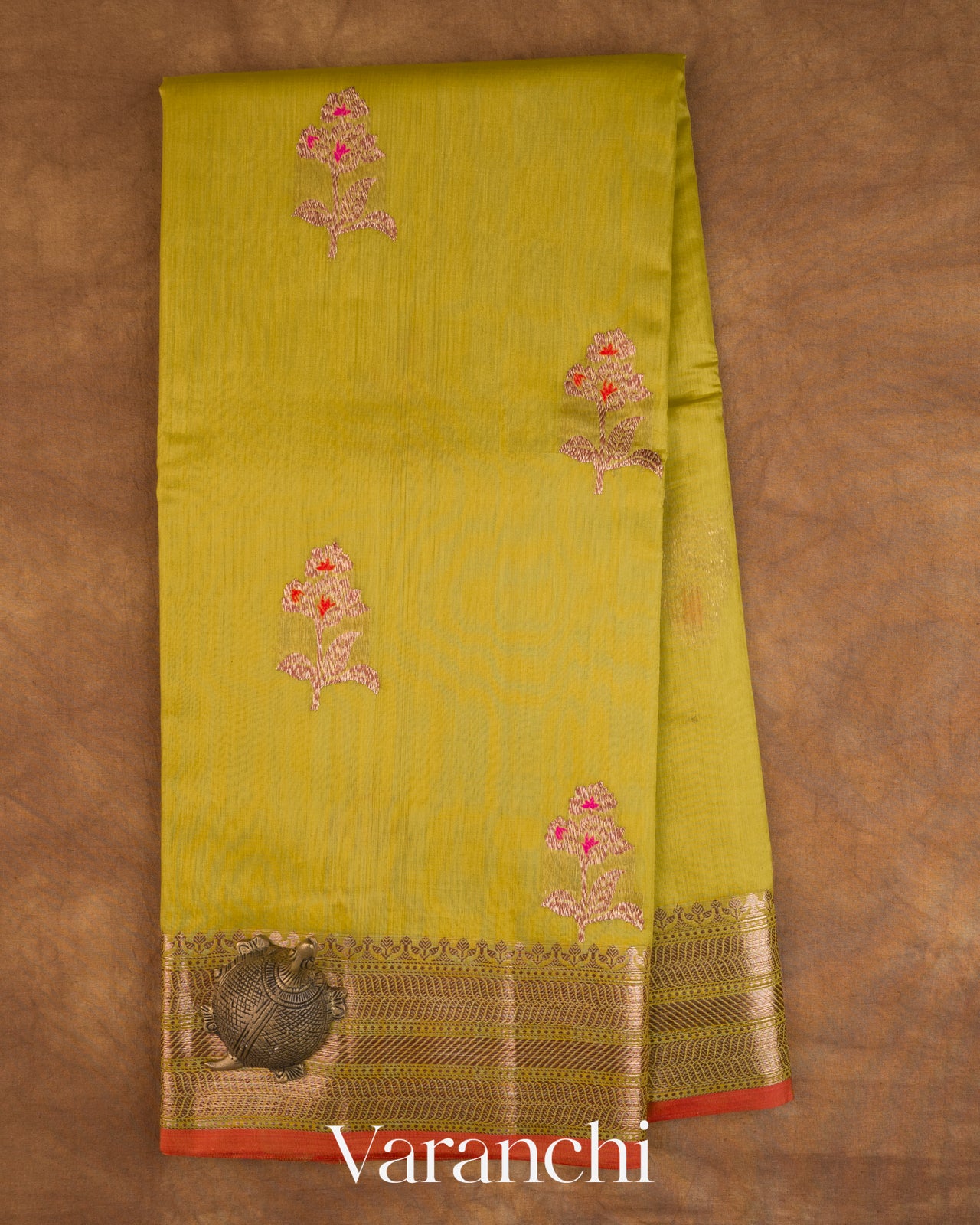 Olive Green Pure Chanderi Silk Cotton Handloom Saree