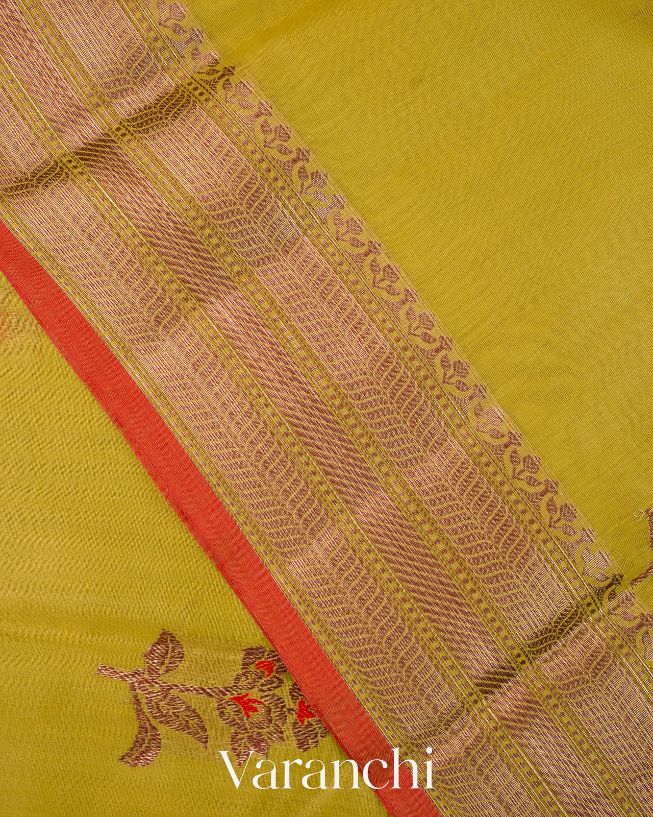 Olive Green Pure Chanderi Silk Cotton Handloom Saree