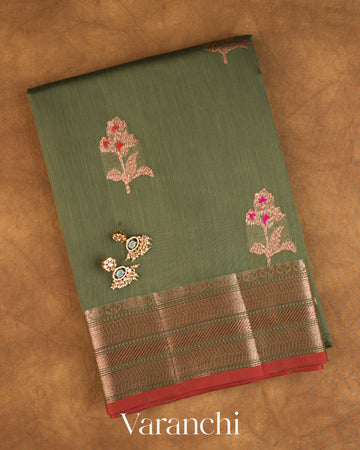 Forest Green Pure Chanderi Silk Cotton Handloom Saree