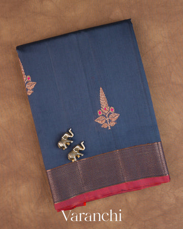 Navy Blue Pure Chanderi Silk Cotton Handloom Saree