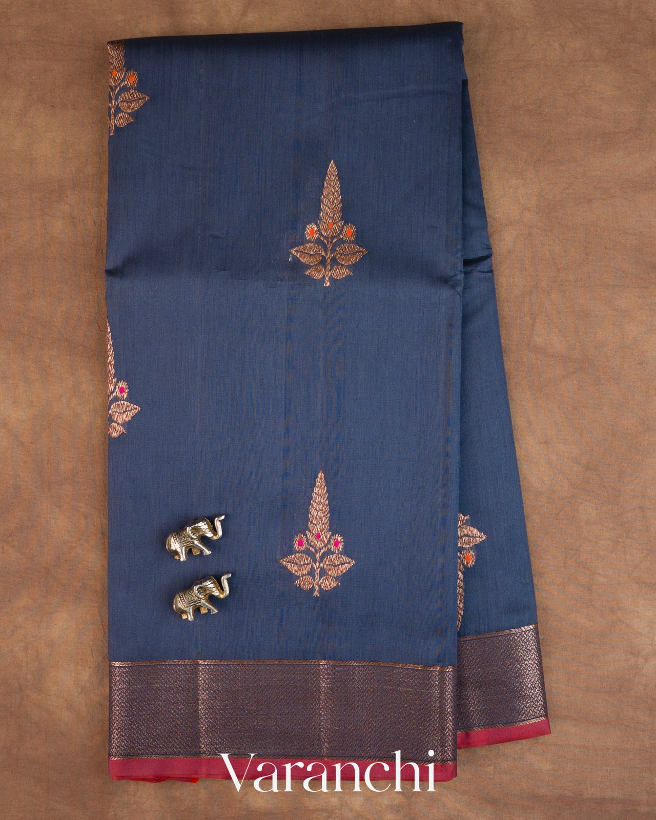 Navy Blue Pure Chanderi Silk Cotton Handloom Saree