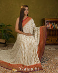 Off-White Striped Pure Crepe Silk Handloom Saree