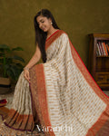 Off-White Striped Pure Crepe Silk Handloom Saree