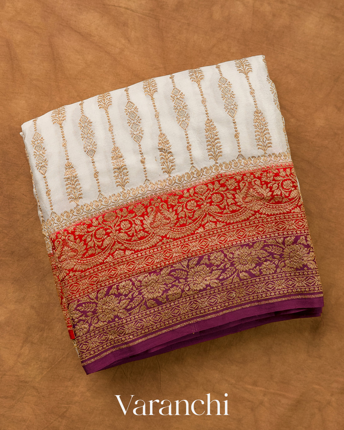 Off-White Striped Pure Crepe Silk Handloom Saree