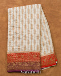 Off-White Striped Pure Crepe Silk Handloom Saree