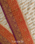 Off-White Striped Pure Crepe Silk Handloom Saree