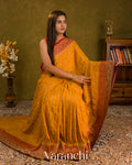 Mango Yellow Striped Pure Crepe Silk Handloom Saree — Draped