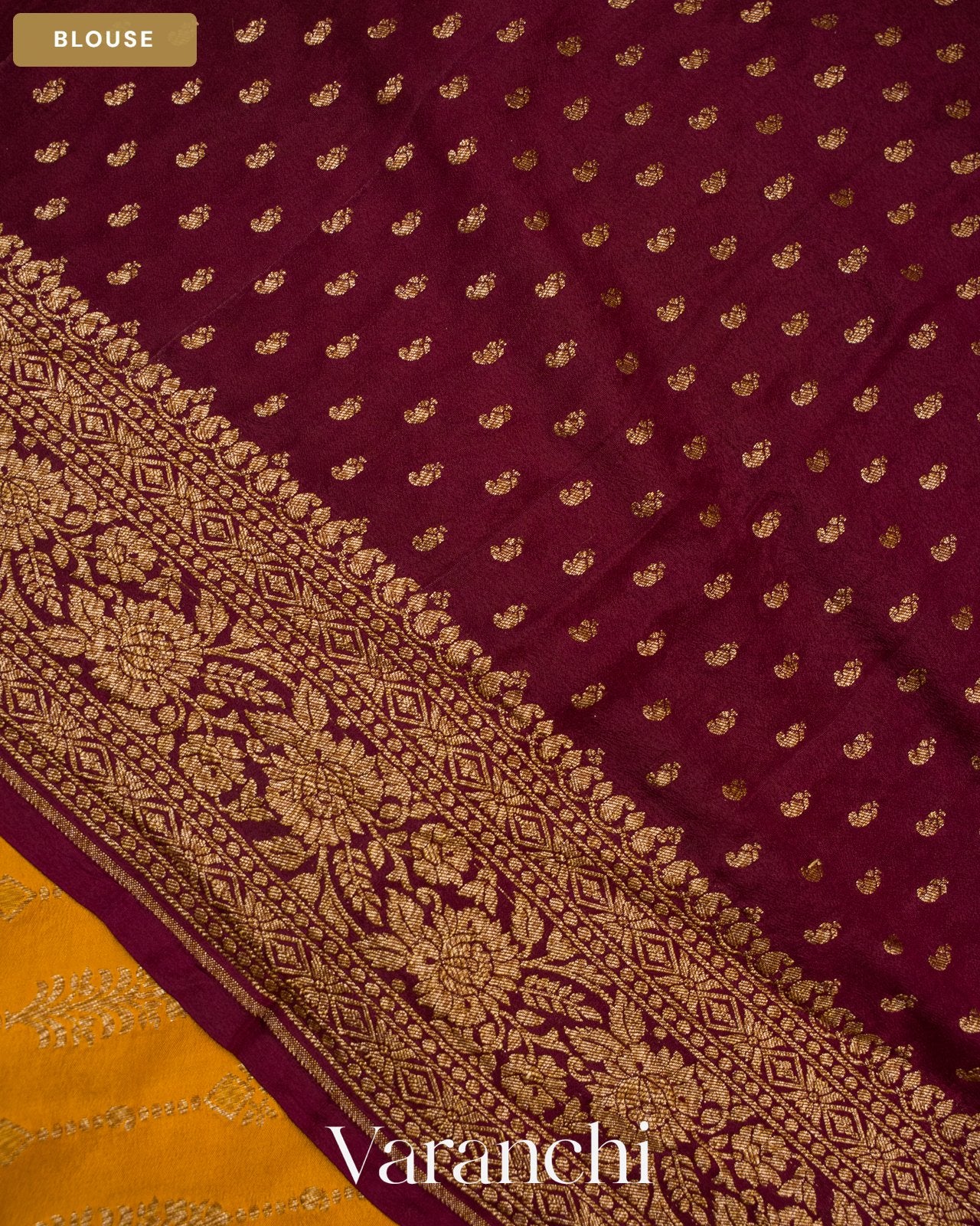Mango Yellow Striped Pure Crepe Silk Handloom Saree — Blouse
