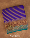 Royal Blue Striped Pure Crepe Silk Handloom Saree