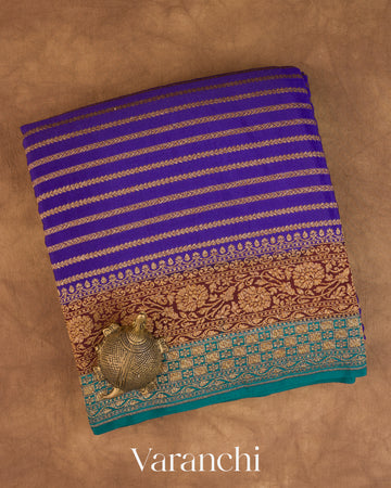 Royal Blue Striped Pure Crepe Silk Handloom Saree
