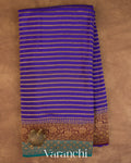 Royal Blue Striped Pure Crepe Silk Handloom Saree