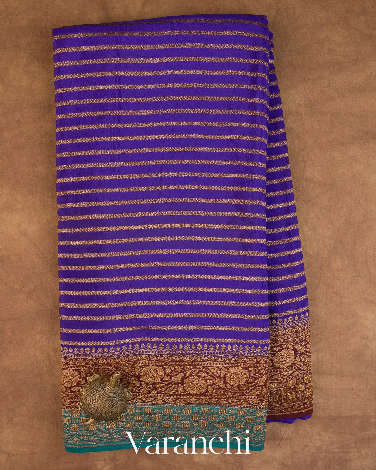 Royal Blue Striped Pure Crepe Silk Handloom Saree