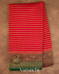 Chilly Red Striped Pure Crepe Silk Handloom Saree