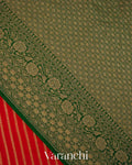Chilly Red Striped Pure Crepe Silk Handloom Saree