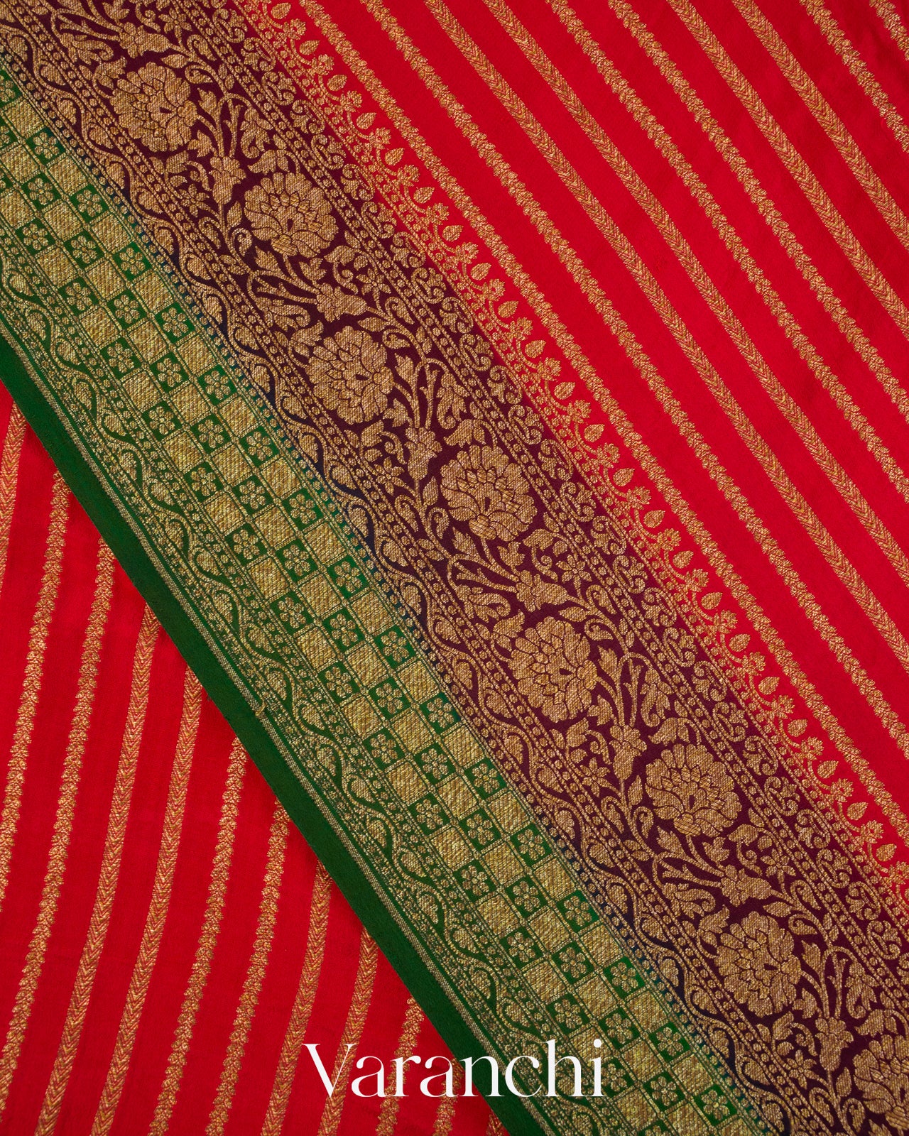 Chilly Red Striped Pure Crepe Silk Handloom Saree