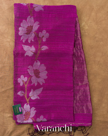 Royal Magenta Jamdani Pure Matka Tissue Silk Handloom Saree