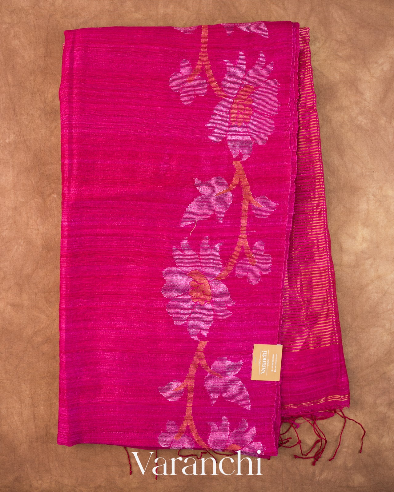 Rani Pink Floral Jamdani Pure Matka Silk Handloom Saree