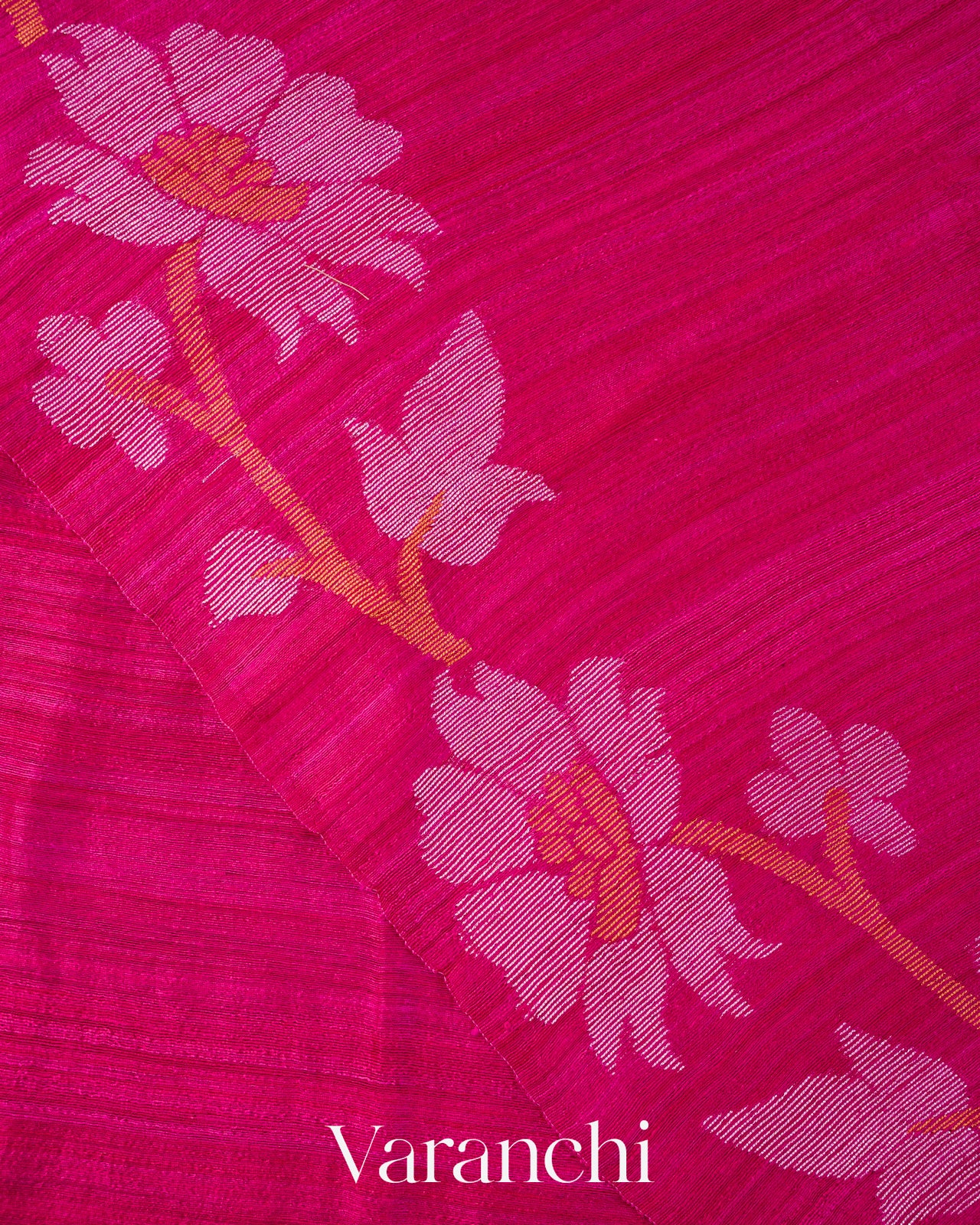 Rani Pink Floral Jamdani Pure Matka Silk Handloom Saree
