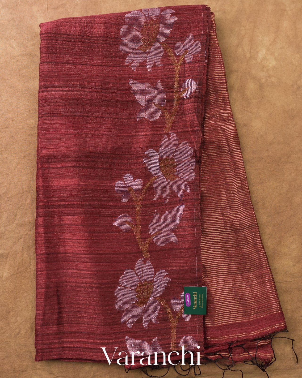 Burgundy Jamdani Pure Matka Tissue Silk Handloom Saree