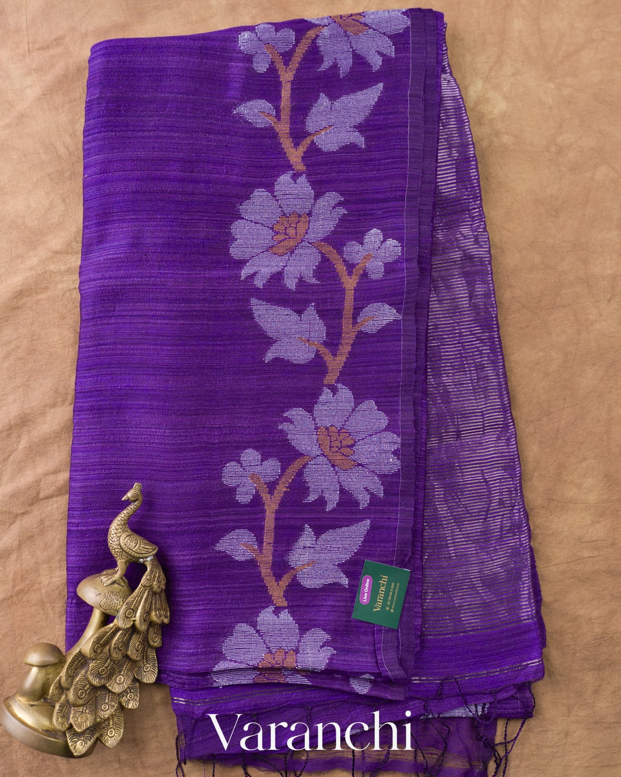 Royal Violet Jamdani Pure Matka Tissue Silk Handloom Saree