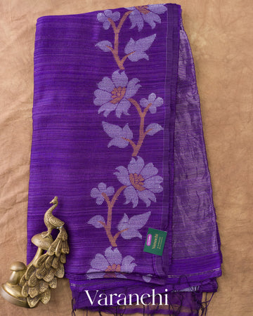 Royal Violet Jamdani Pure Matka Tissue Silk Handloom Saree