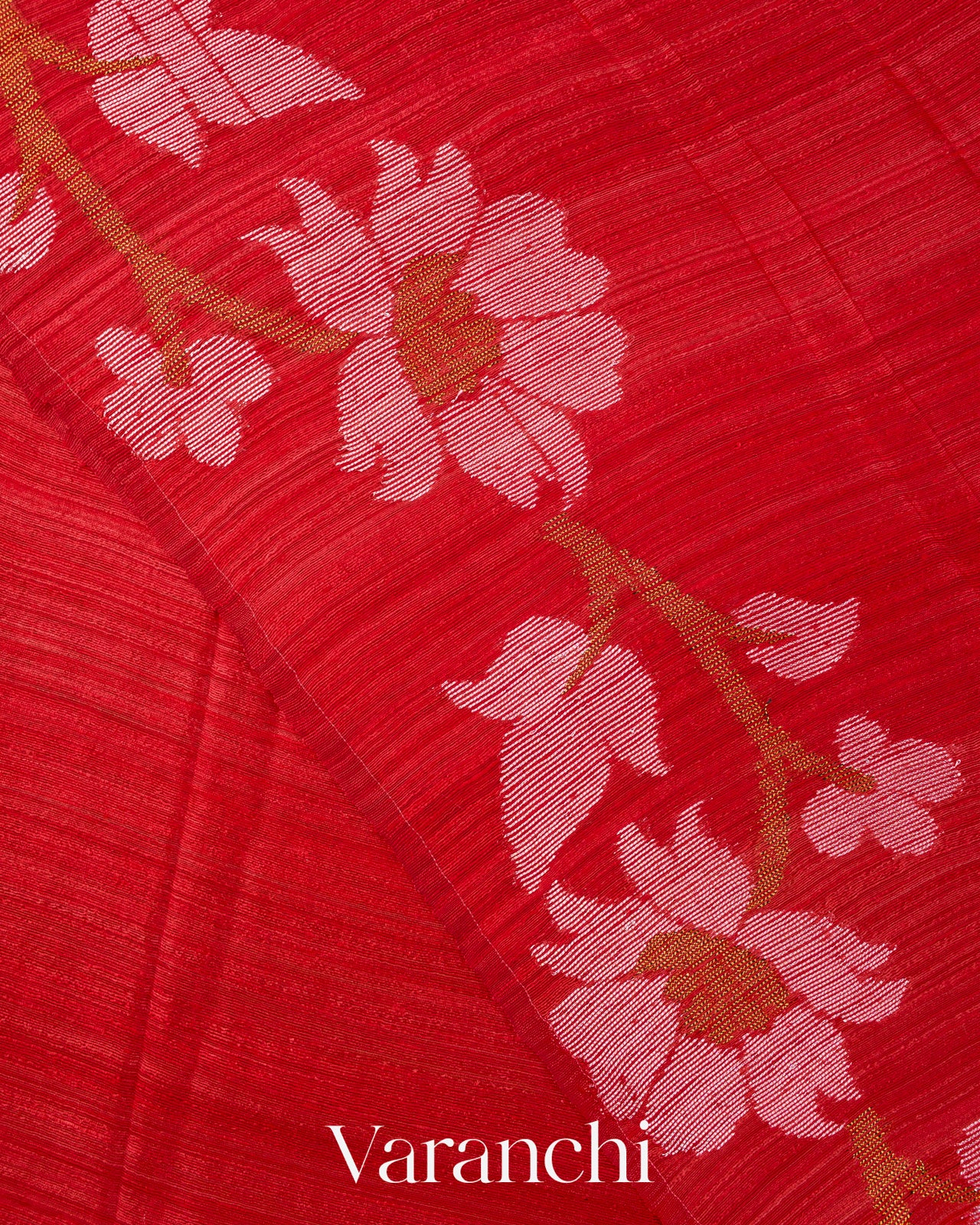 Tulip Red Floral Jamdani Pure Matka Silk Handloom Saree