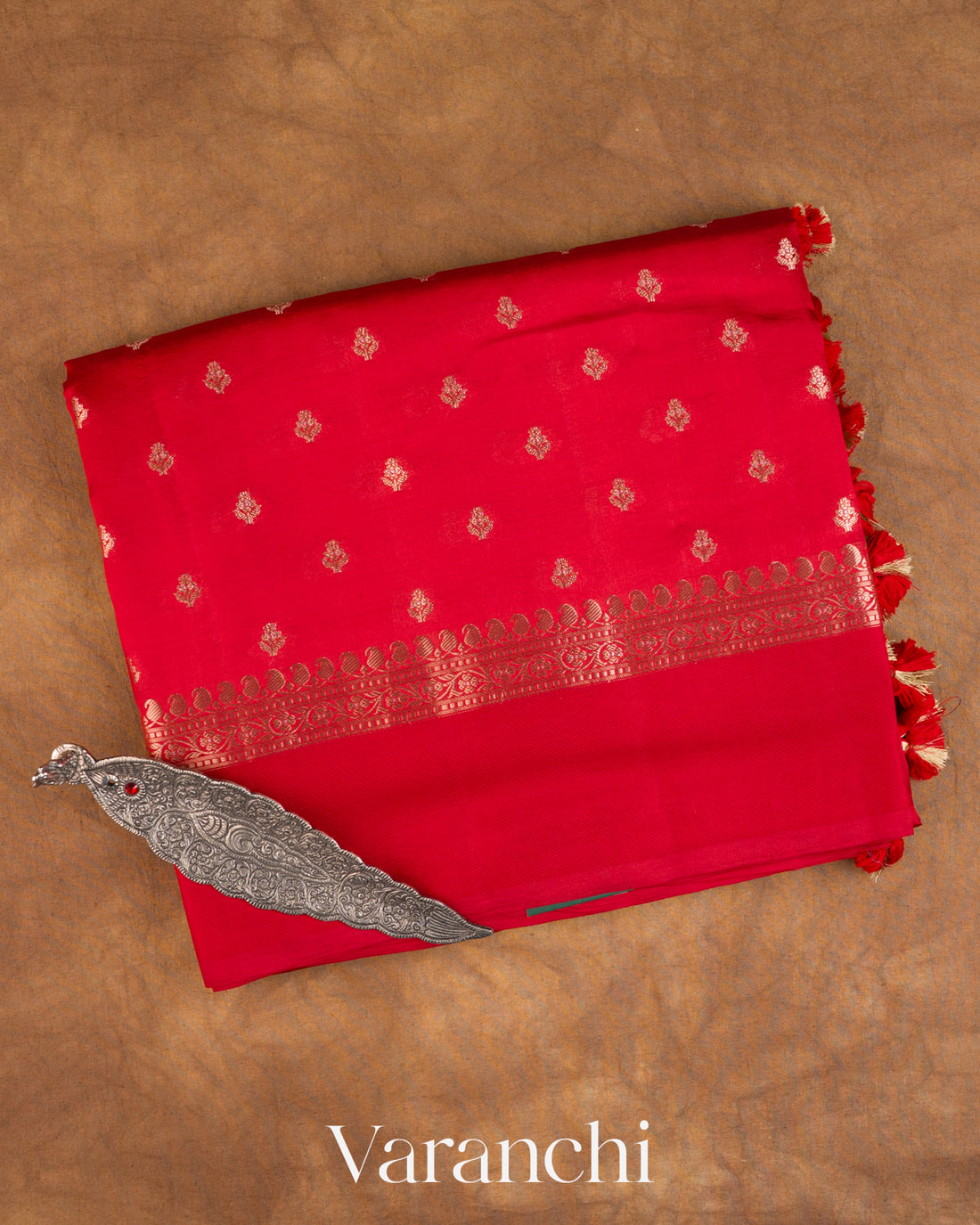 Chilly Red Pure Dupion Silk Saree