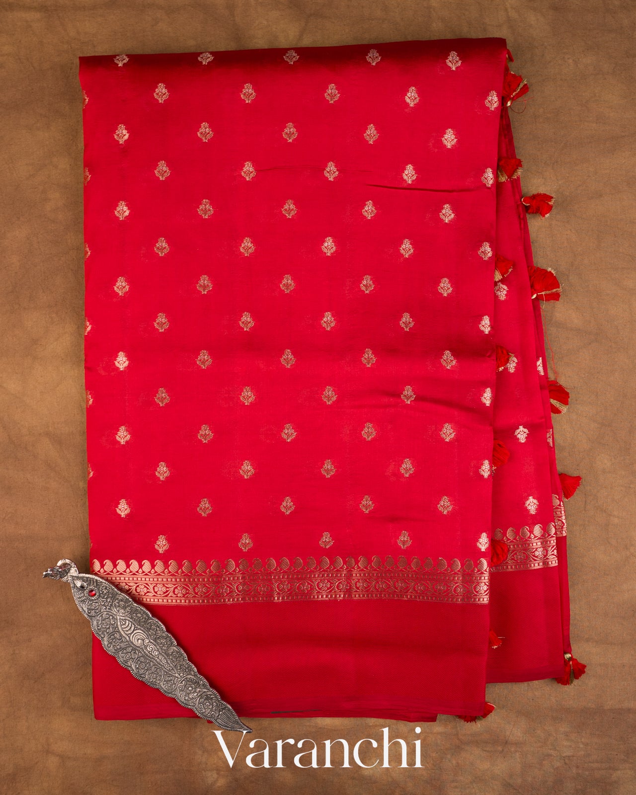 Chilly Red Pure Dupion Silk Saree