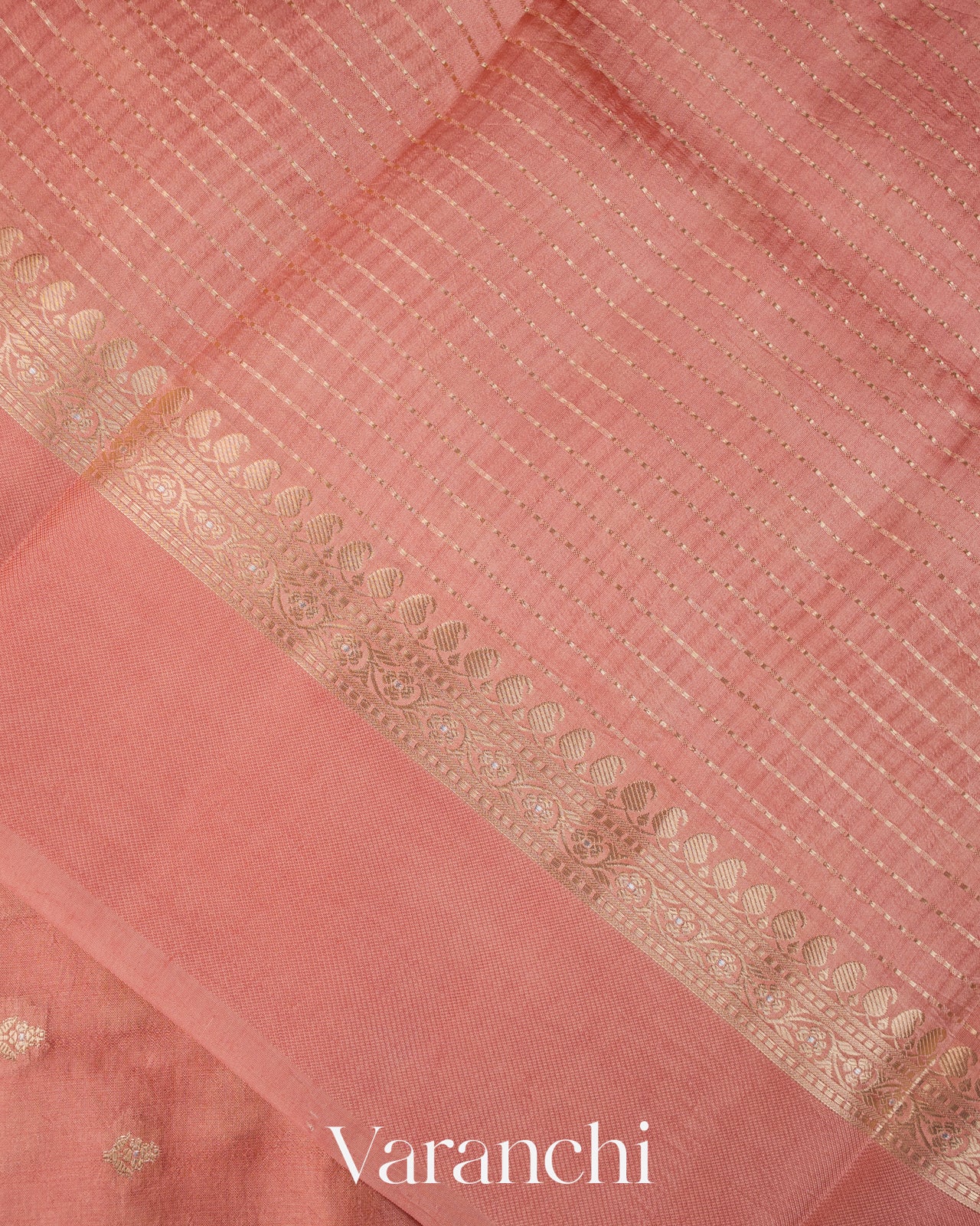 Peach Pure Dupion Silk Saree