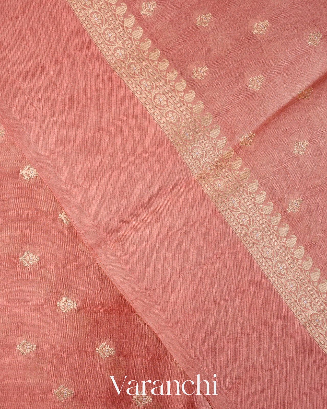 Peach Pure Dupion Silk Saree
