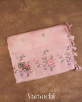 Blush Pink Floral Embroidered Pure Kora Silk Saree