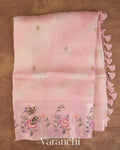 Blush Pink Floral Embroidered Pure Kora Silk Saree