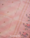 Blush Pink Floral Embroidered Pure Kora Silk Saree
