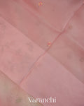 Blush Pink Floral Embroidered Pure Kora Silk Saree