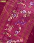 Deep Maroon Floral Embroidered Pure Kora Silk Saree — Pallu