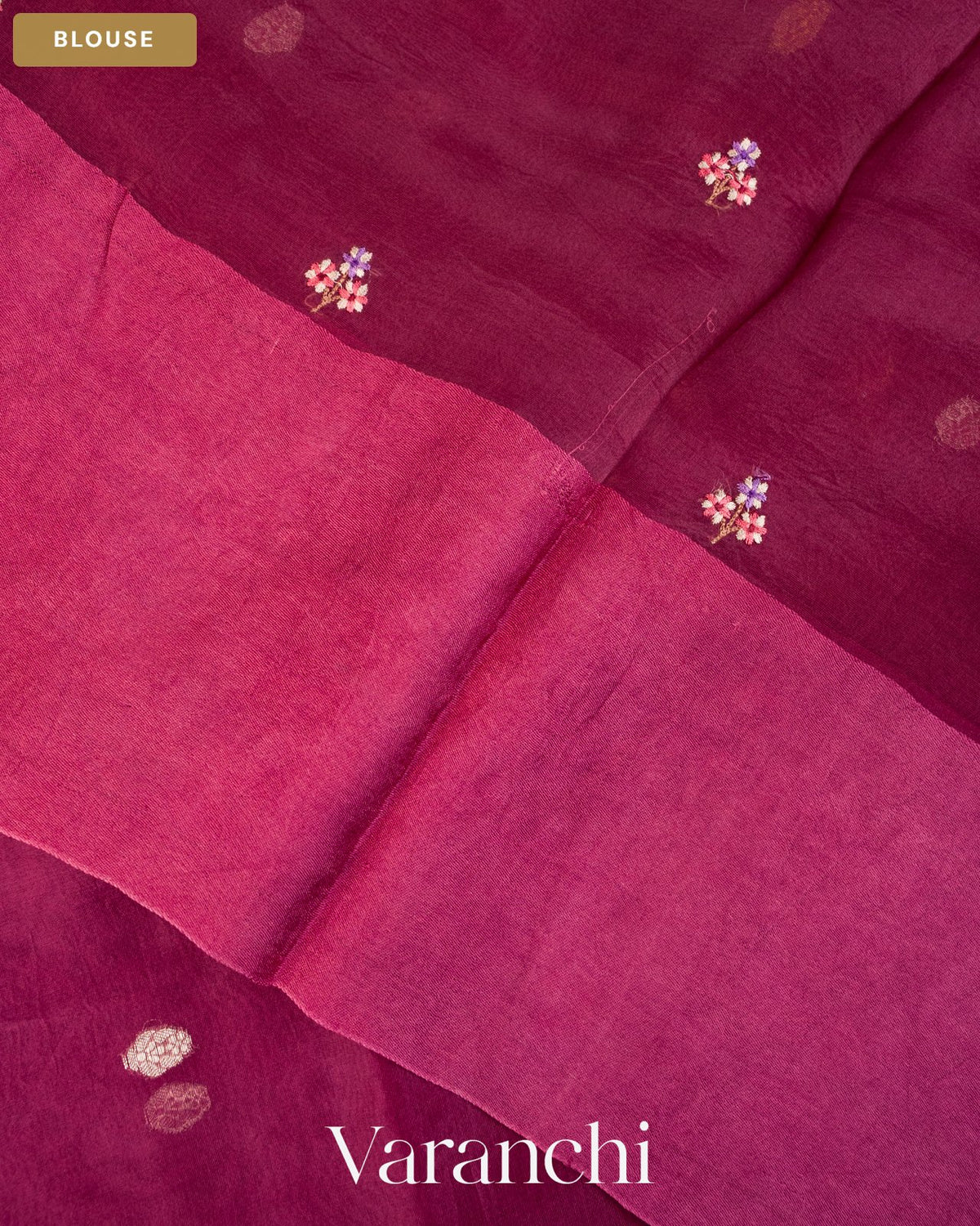 Deep Maroon Floral Embroidered Pure Kora Silk Saree — Blouse