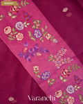 Deep Maroon Floral Embroidered Pure Kora Silk Saree — Border