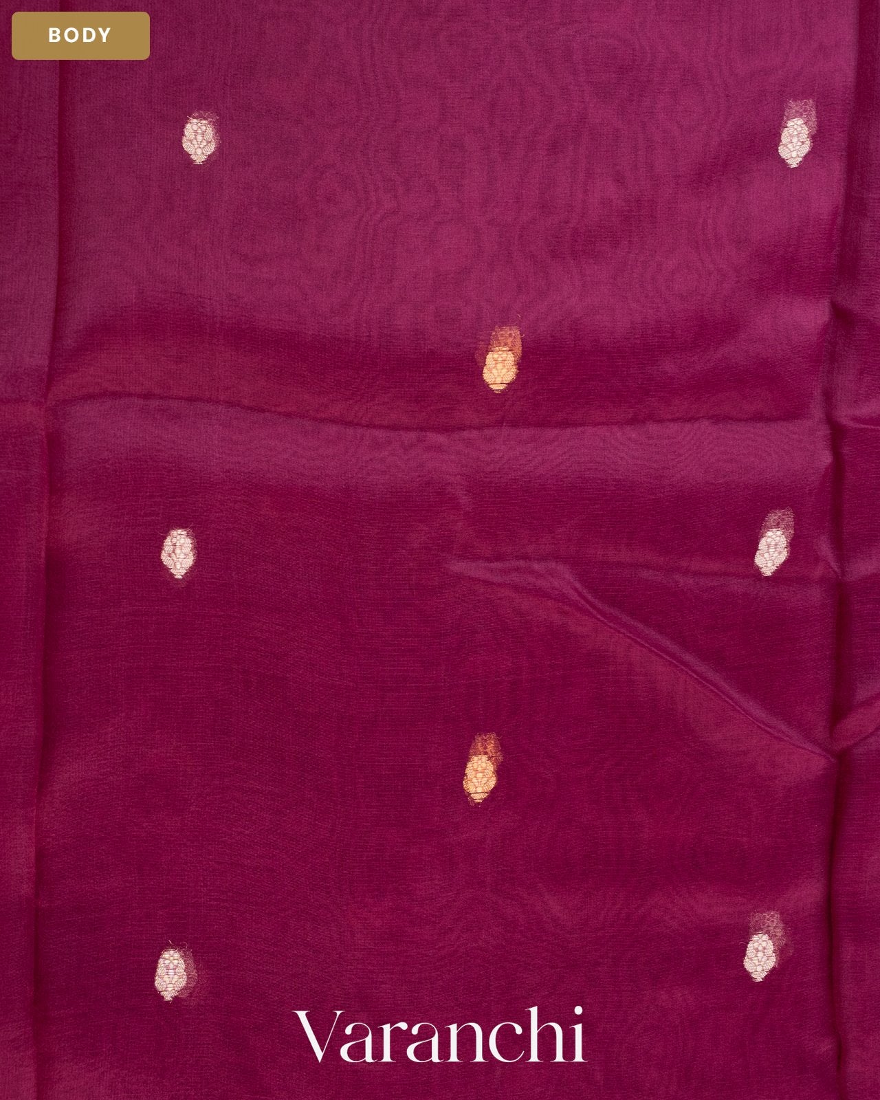 Deep Maroon Floral Embroidered Pure Kora Silk Saree — Body