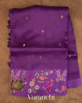 Purple Floral Embroidered Pure Kora Silk Saree — Full Saree