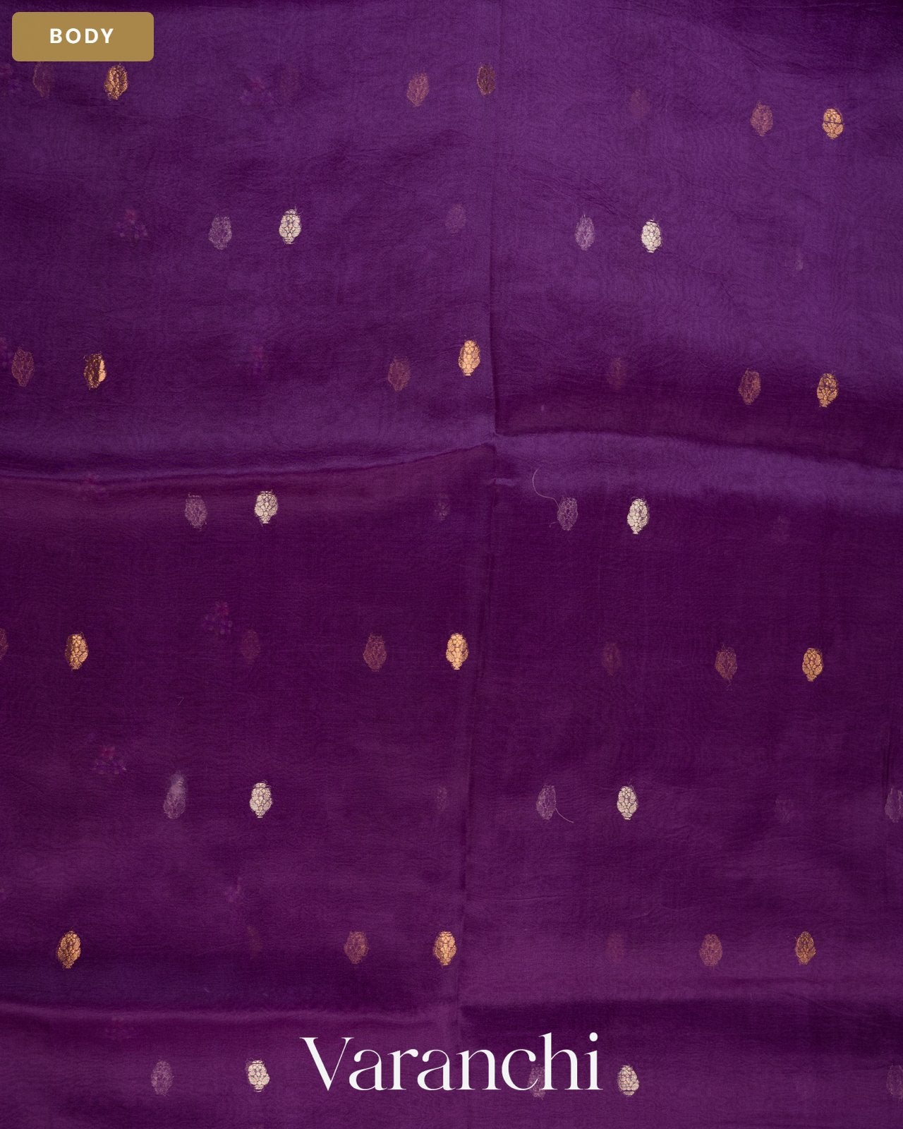 Purple Floral Embroidered Pure Kora Silk Saree — Body