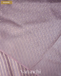 Lavender Tissue Striped and Pichwai Embroidered Border Pure Kora Silk Saree — Blouse