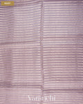 Lavender Tissue Striped and Pichwai Embroidered Border Pure Kora Silk Saree — Body