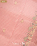 Baby Pink Tissue Striped and Pichwai Embroidered Border Pure Kora Silk Saree — Pallu