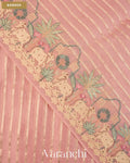 Baby Pink Tissue Striped and Pichwai Embroidered Border Pure Kora Silk Saree — Border