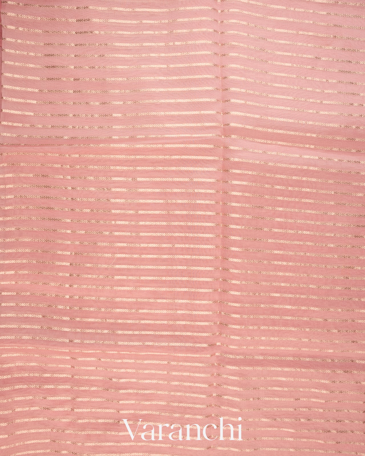Baby Pink Tissue Striped and Pichwai Embroidered Border Pure Kora Silk Saree