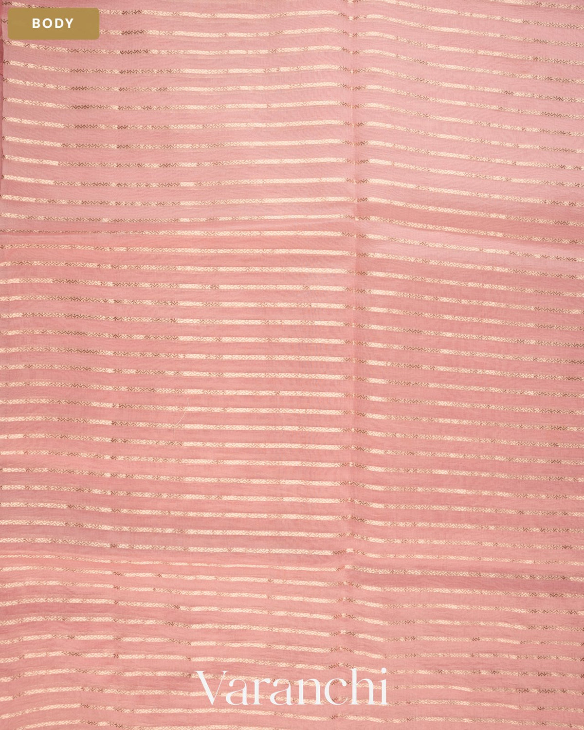 Baby Pink Tissue Striped and Pichwai Embroidered Border Pure Kora Silk Saree — Body
